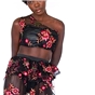 Floral Motif embroidered asymmetrical top with leather bust underlay