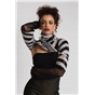 Gold Lining Black and White Stripe Bling Roll Neck Sleeve Top