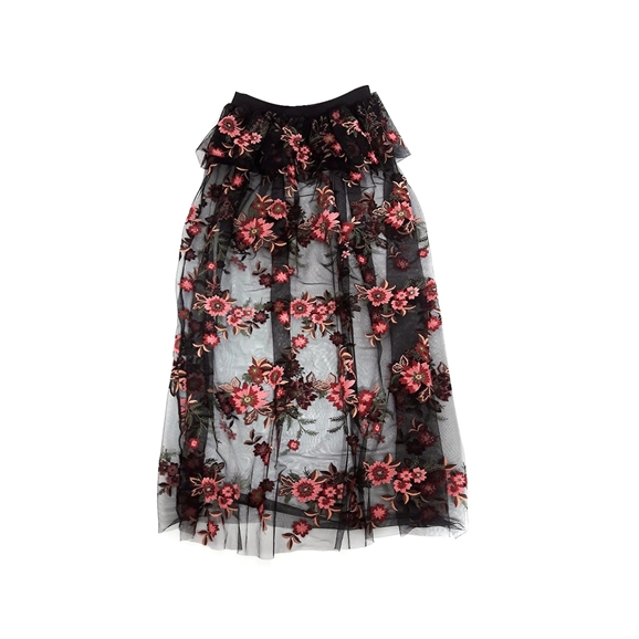 Peplum Puff Sheer Flower Skirt